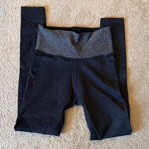 Athleta Black Sparkle Leggings with Gray Shimmer Waistband